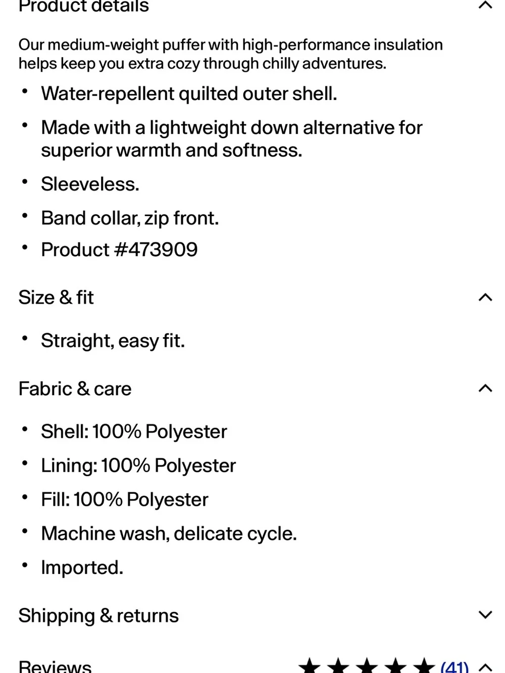 GAP insulated quilted